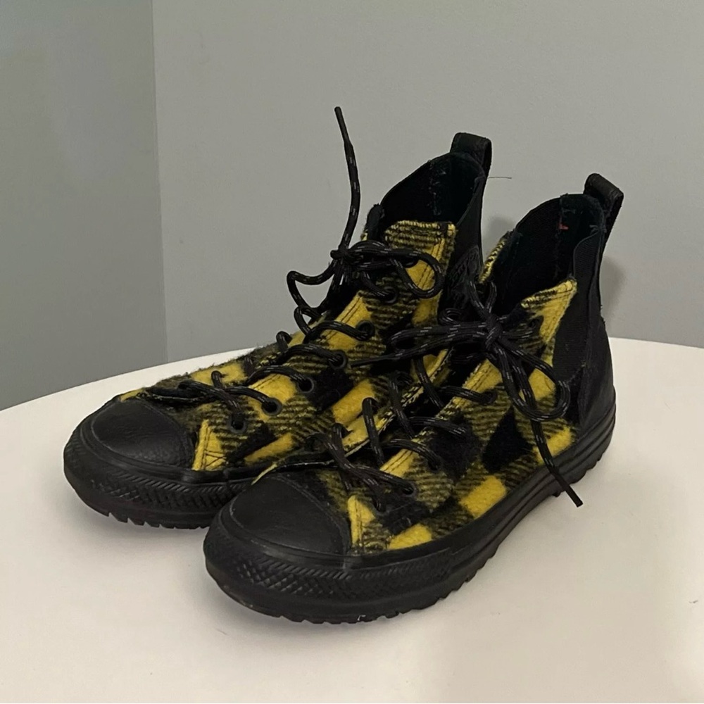 Converse Chuck Taylor Woolrich Womens 8 Chelsea Boot Yellow Black Sneaker Plaid - Picture 7 of 13